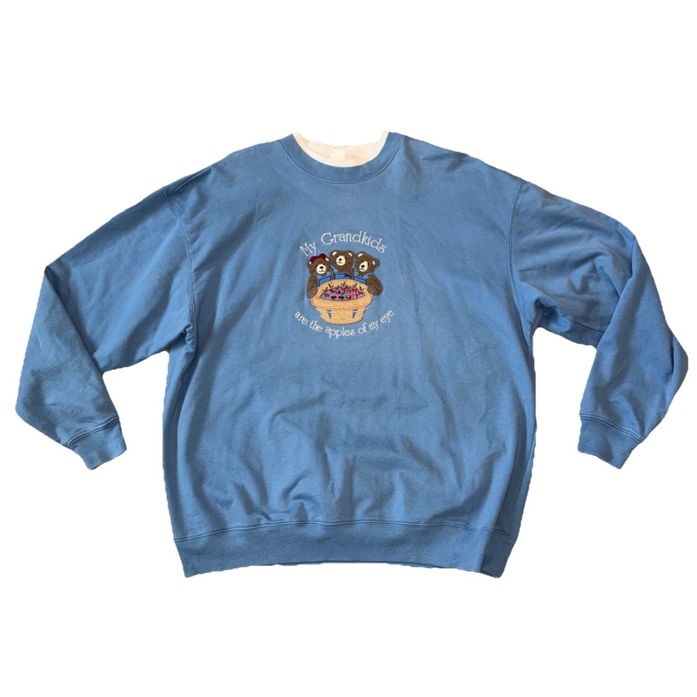 VTG 90s M&C Sportswear Blue My Grandkids Are The Apple Of My Eye Sweatshirt 1X